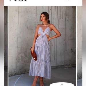 SAIL ABROAD COTTON BLEND HALTER CUTOUT MAXI DRESS (XS)